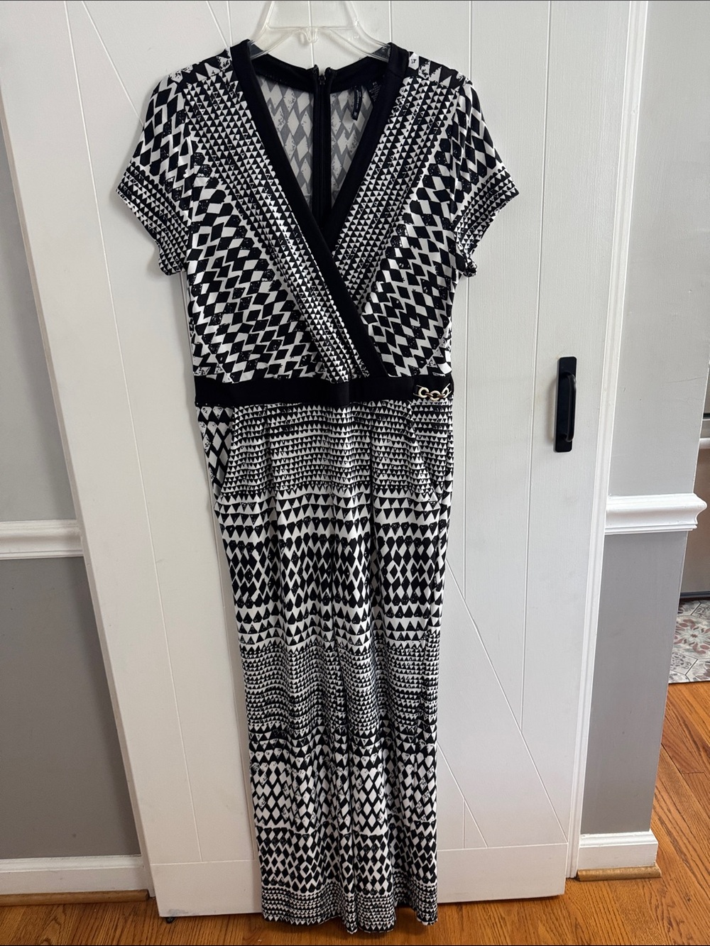 Black and White New Directions Geometric Print  Jumpsuit